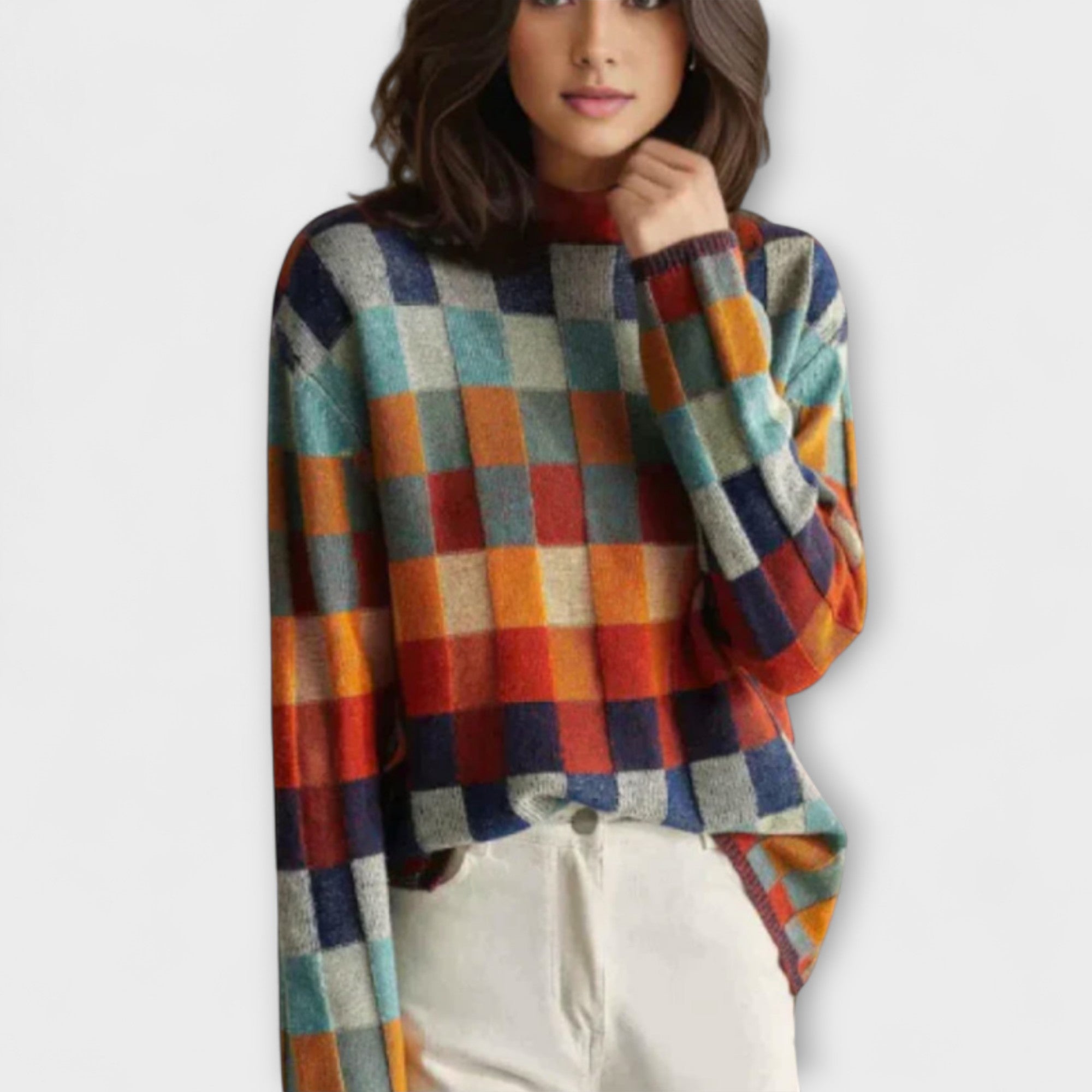 Ursula – Bunter Rollkragenpullover mit Karomuster