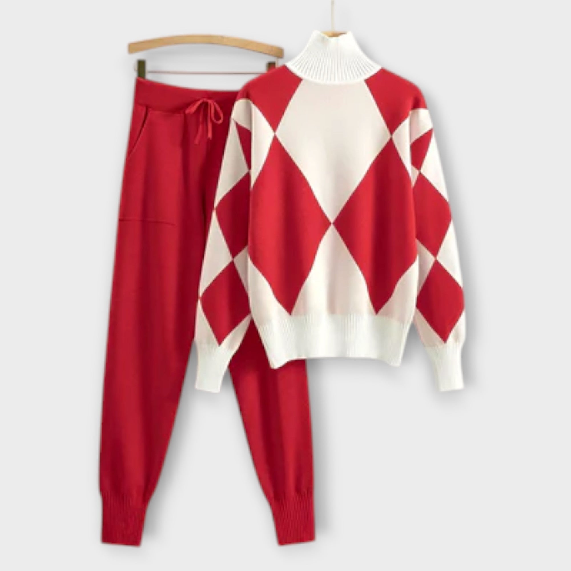 Laura - Khakifarbenes Set mit Raute-Pullover