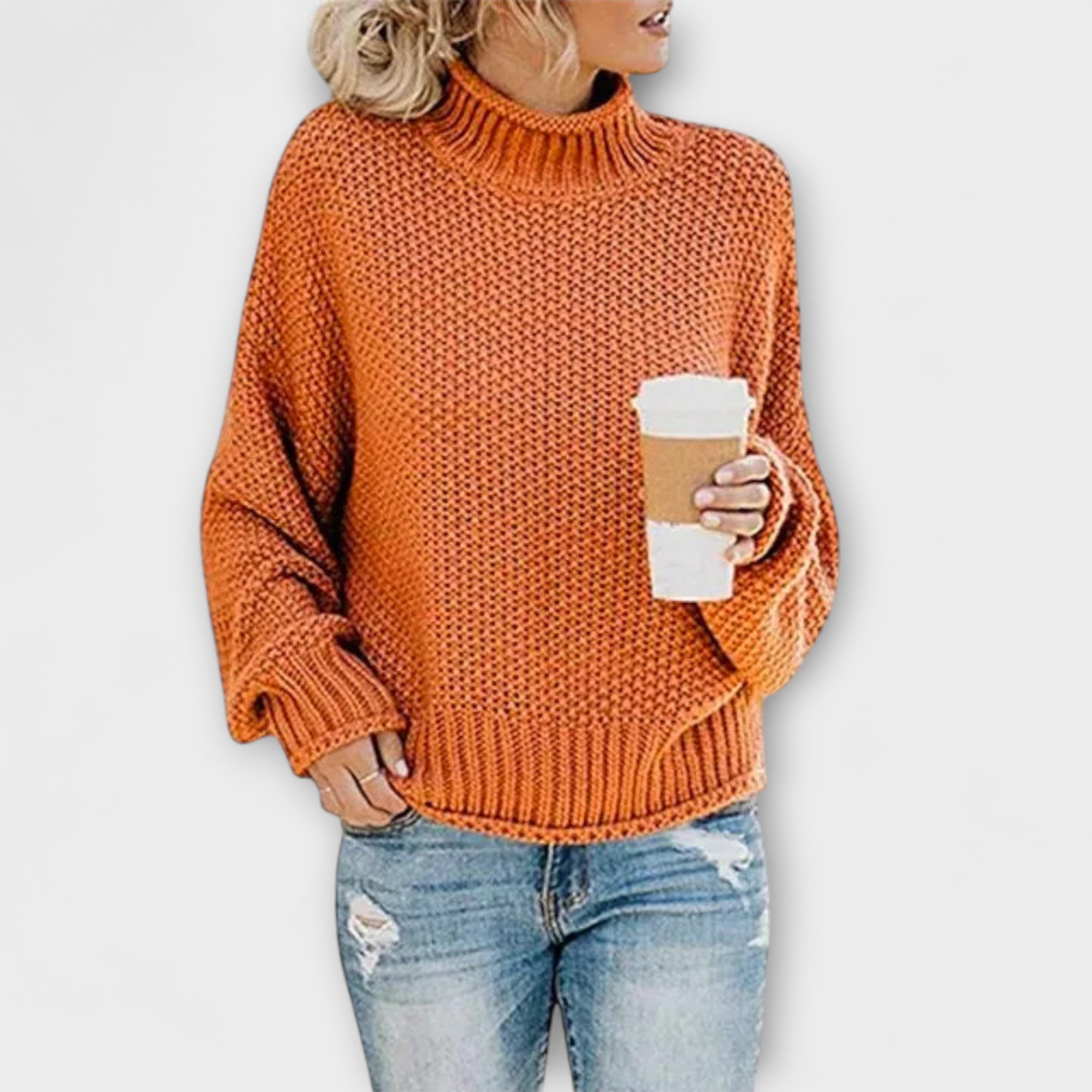Fleur Rousse – Cremefarbener dicker Rollkragenpullover