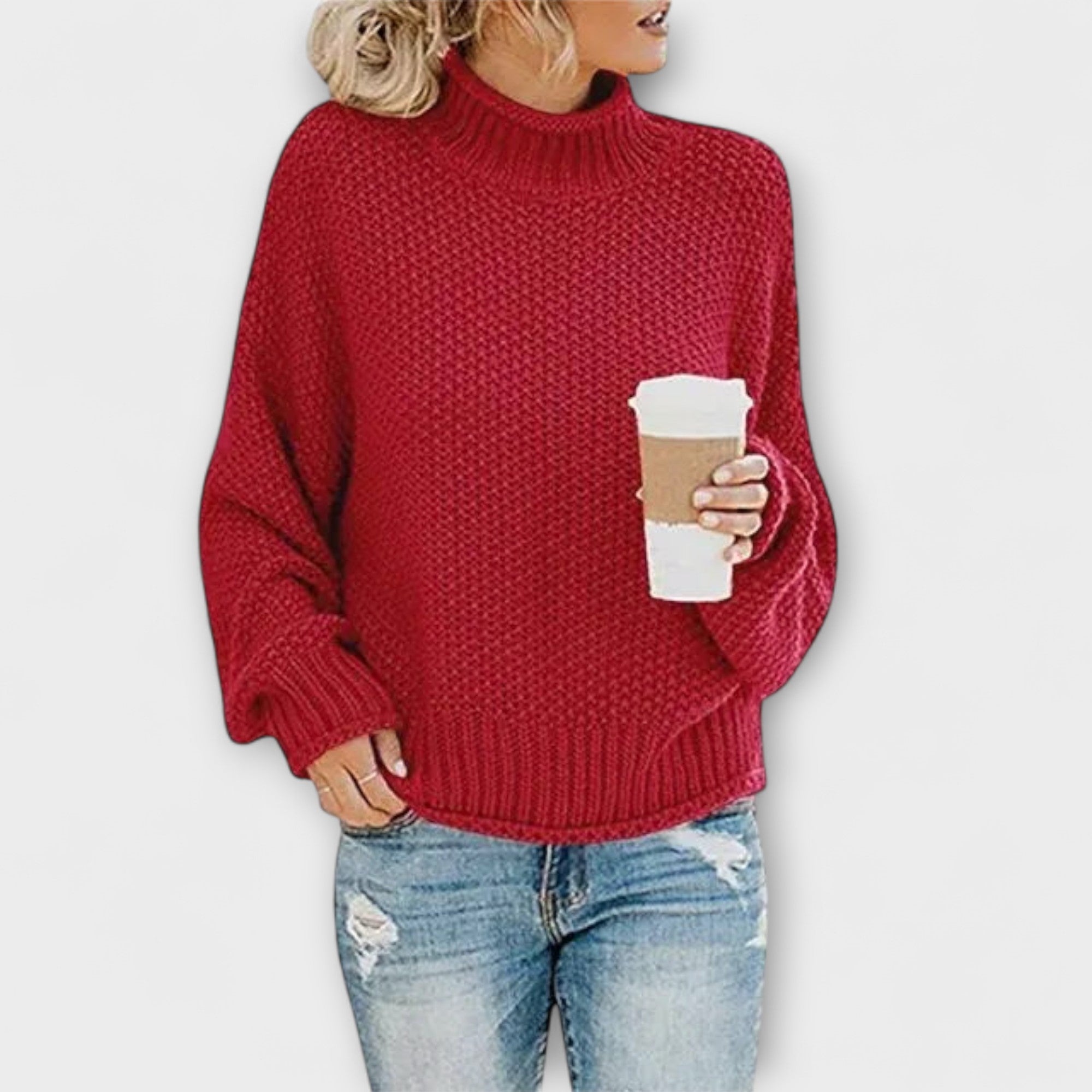 Fleur Rousse – Cremefarbener dicker Rollkragenpullover