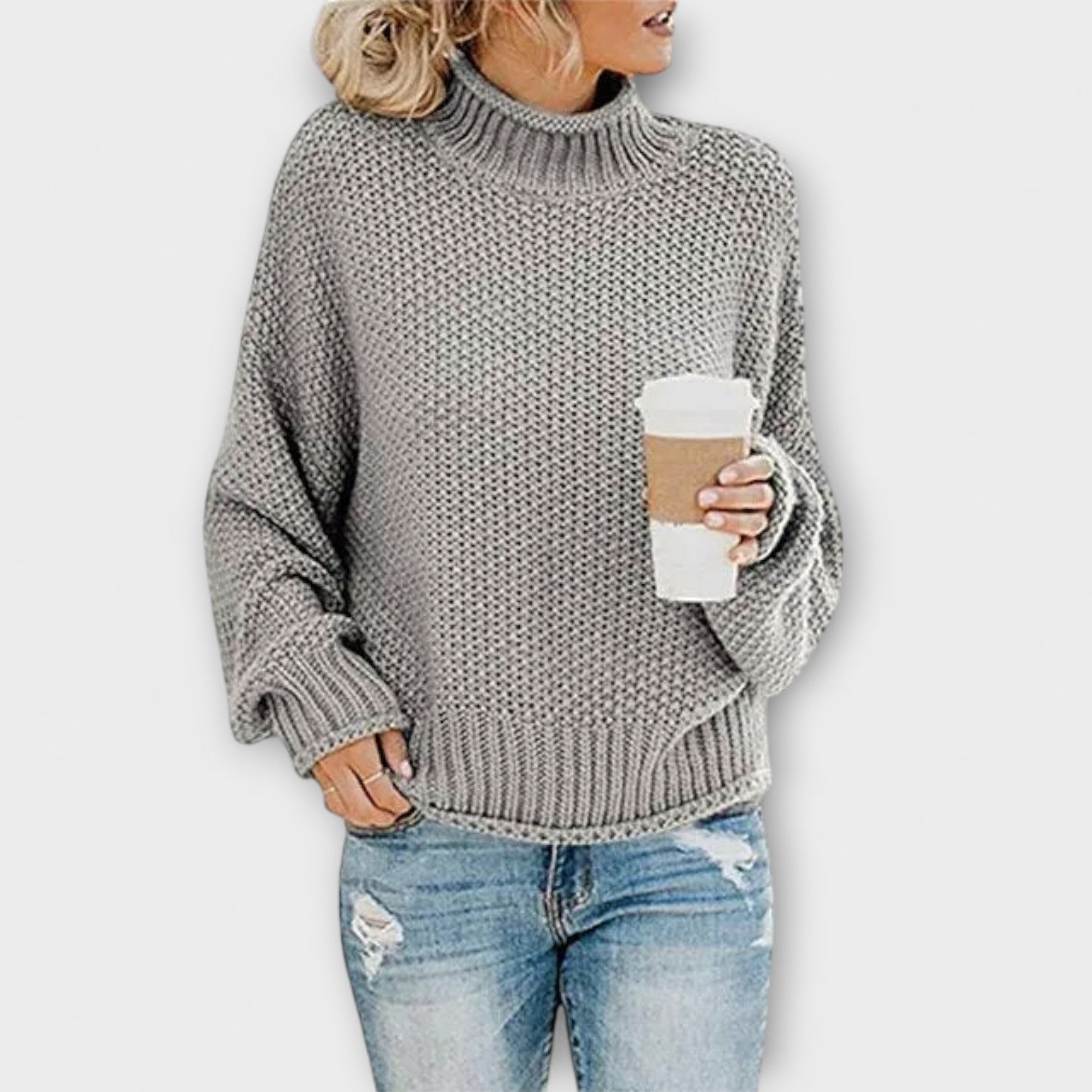 Fleur Rousse – Cremefarbener dicker Rollkragenpullover