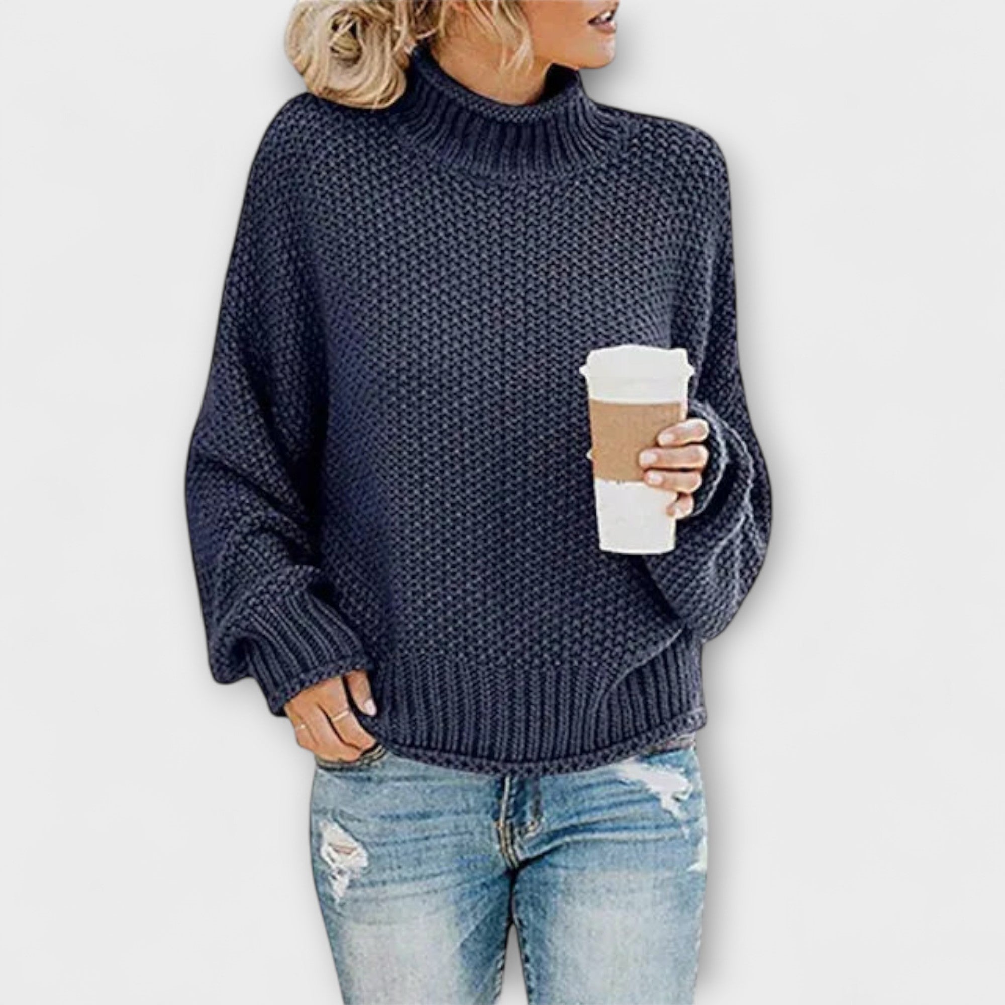 Fleur Rousse – Cremefarbener dicker Rollkragenpullover