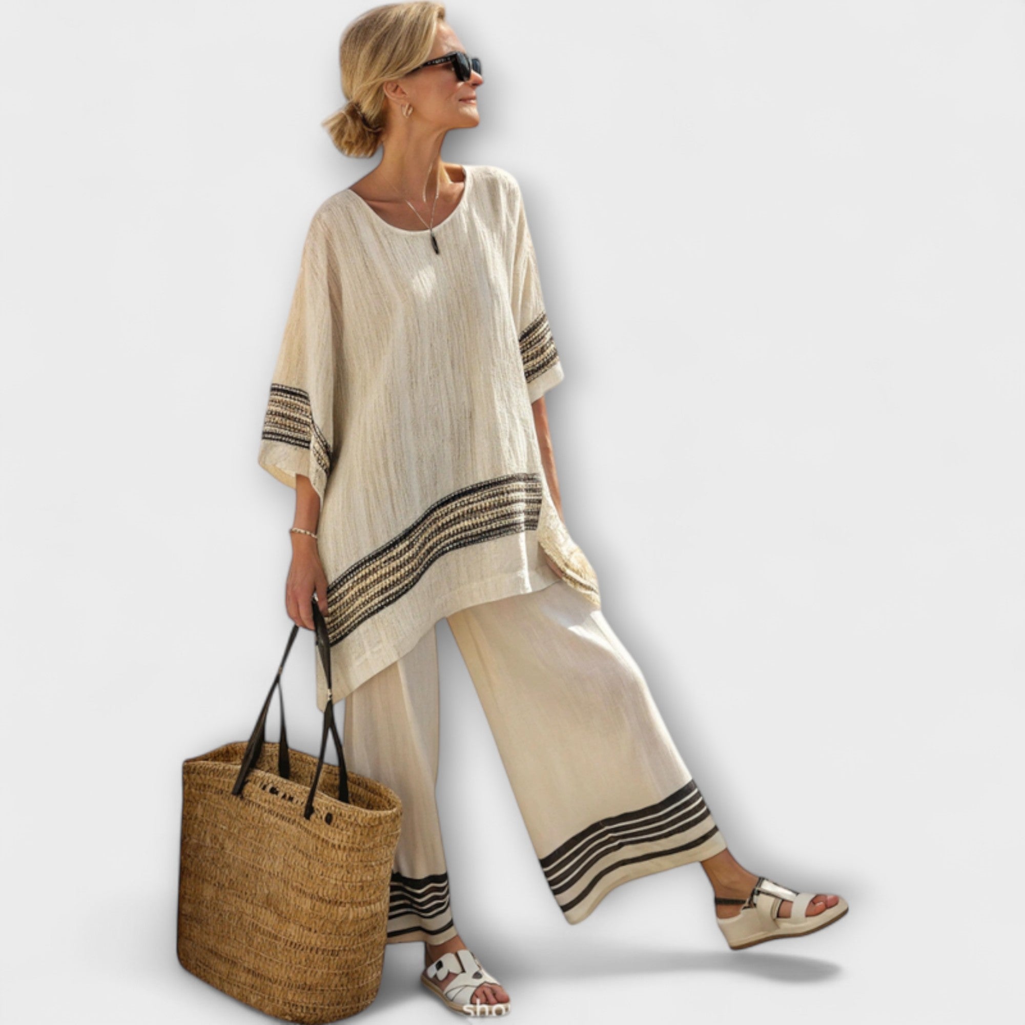 Faith - Cremefarbenes Set mit orangen Streifen