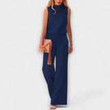 Ariana - Dunkelblaues Set mit fliessender Hose