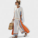 Faith - Cremefarbenes Set mit orangen Streifen