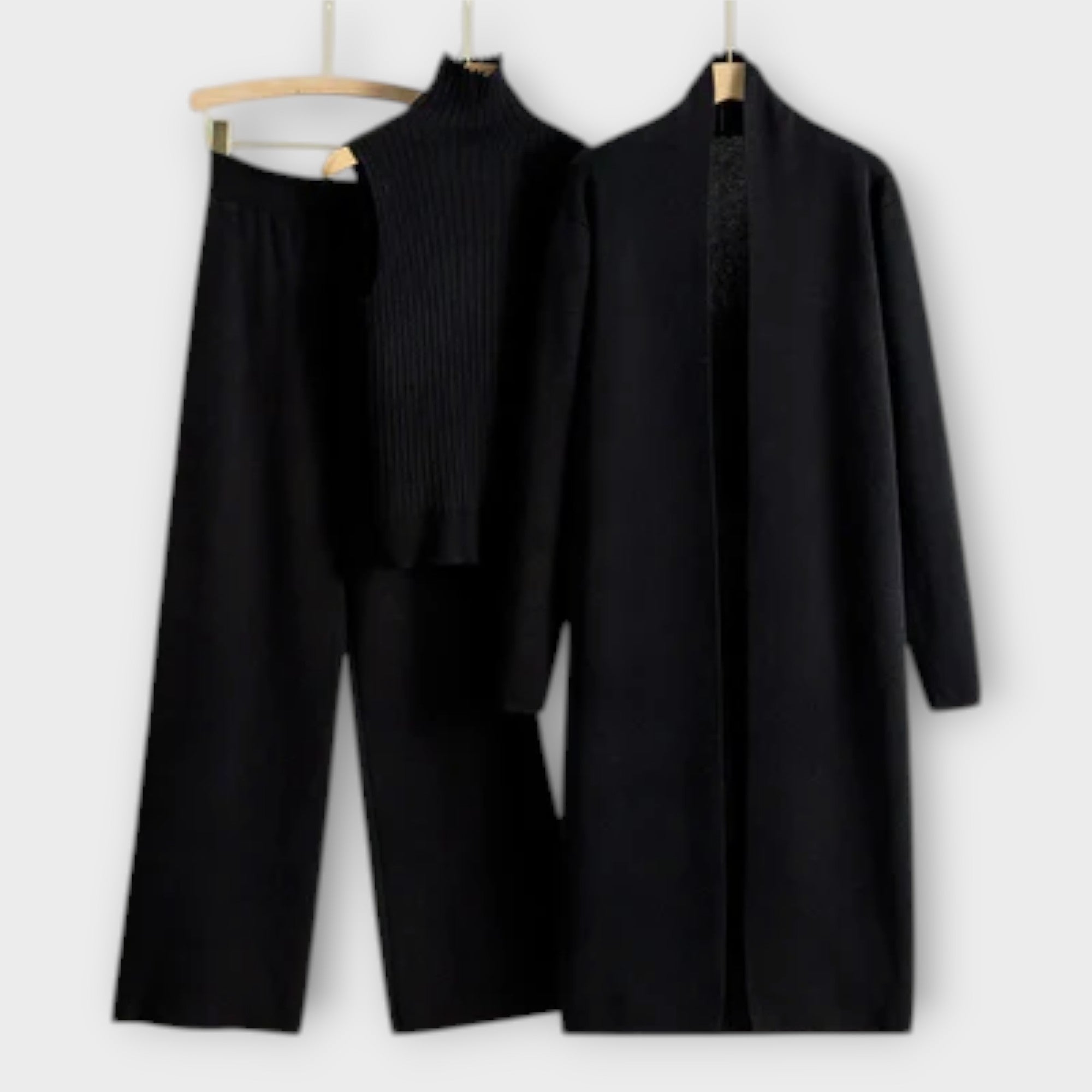 Isabella - Khakifarbenes dreiteiliges Strick-Set