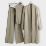 Isabella - Khakifarbenes dreiteiliges Strick-Set