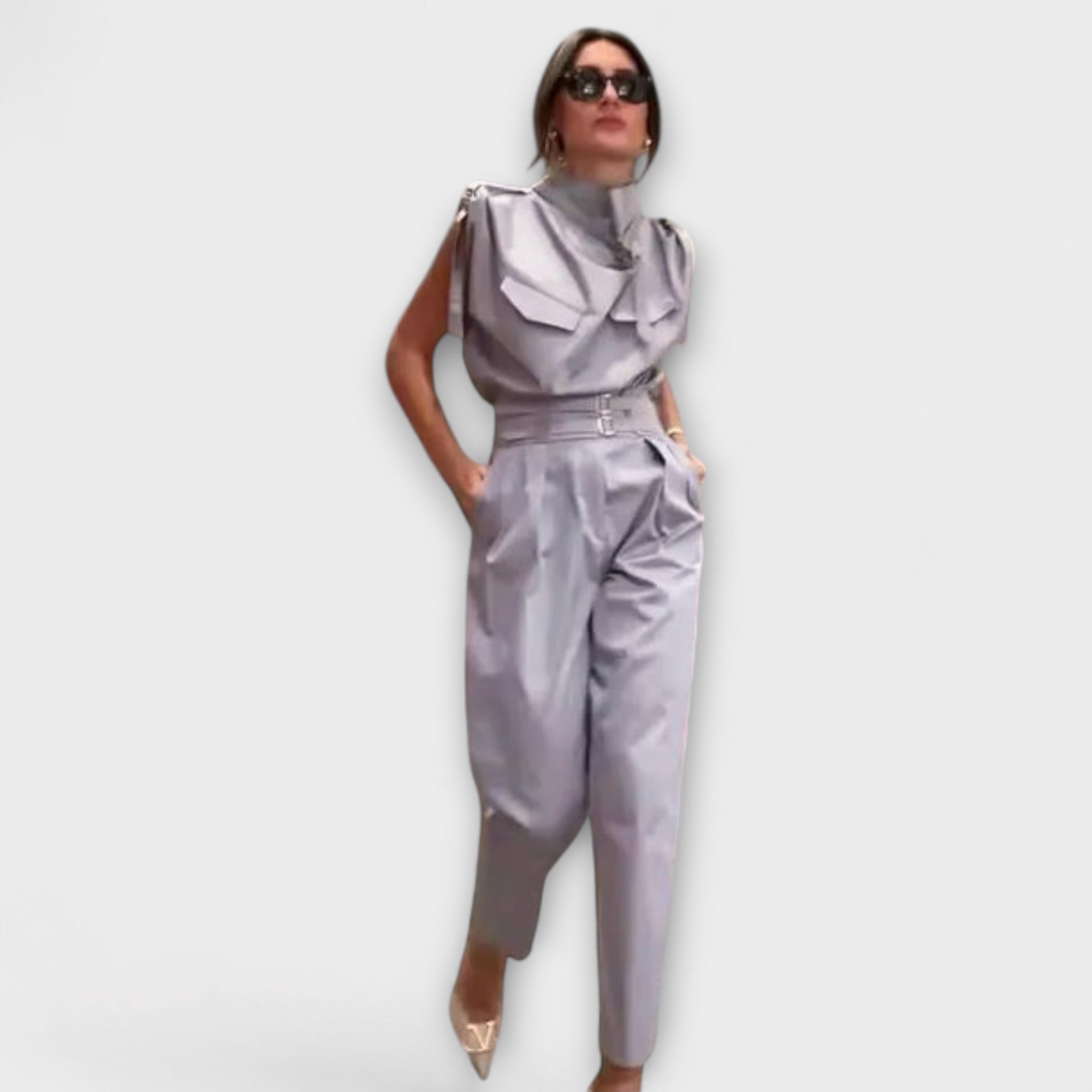 Licht Set - Khakifarbenes elegantes Jumpsuit-Set
