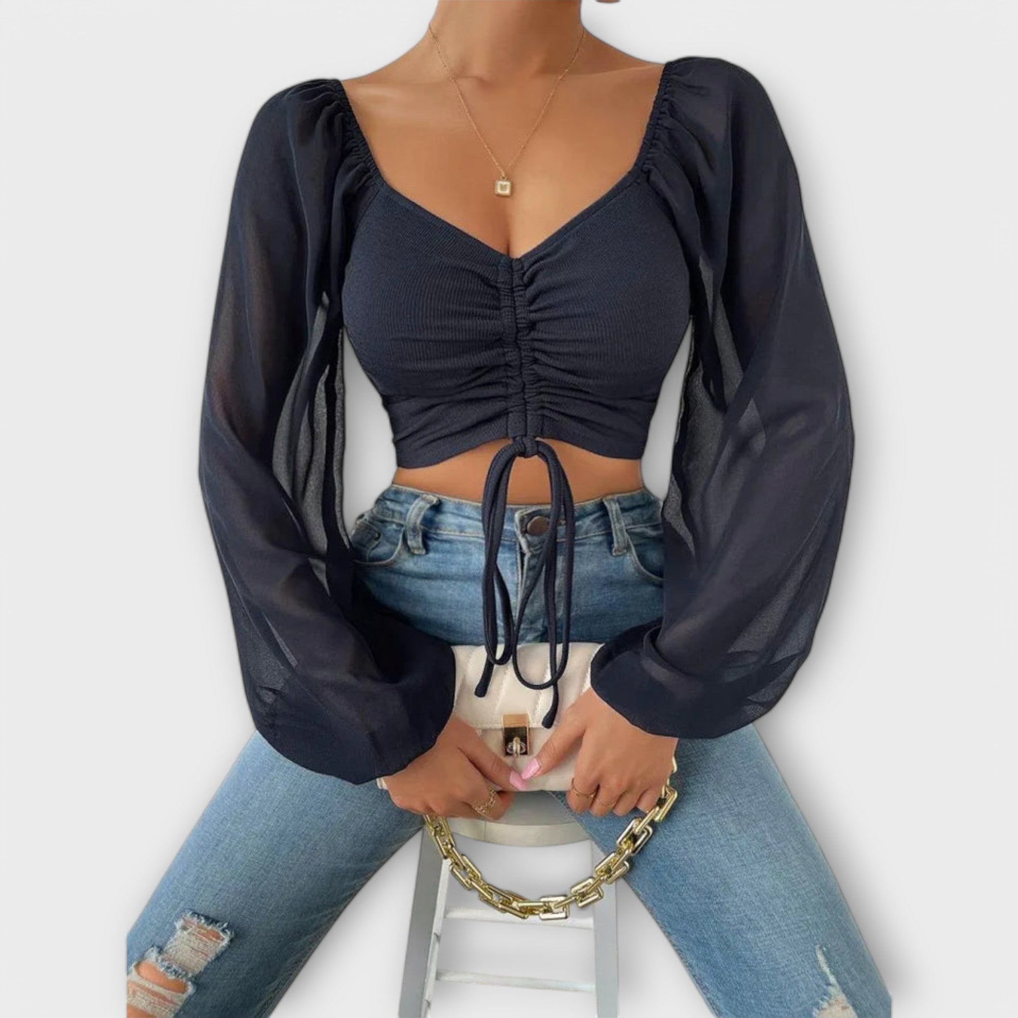 Jacqueline - Bluse in Creme mit Gesichter-Print