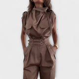 Licht Set - Khakifarbenes elegantes Jumpsuit-Set
