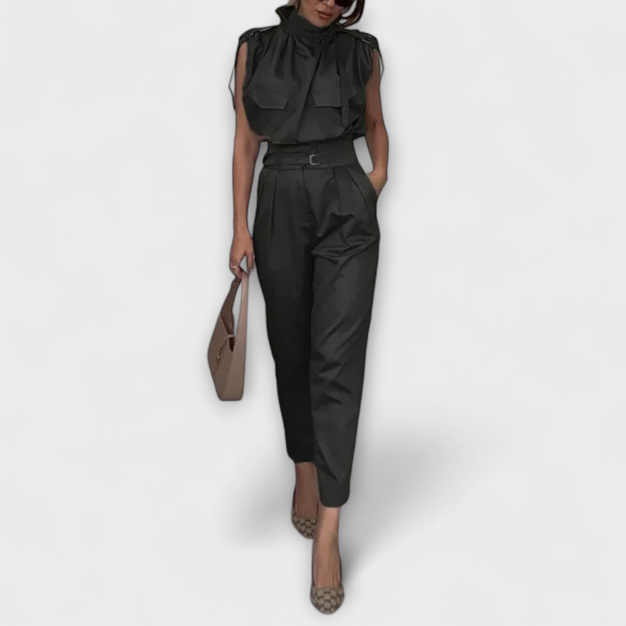 Licht Set - Khakifarbenes elegantes Jumpsuit-Set