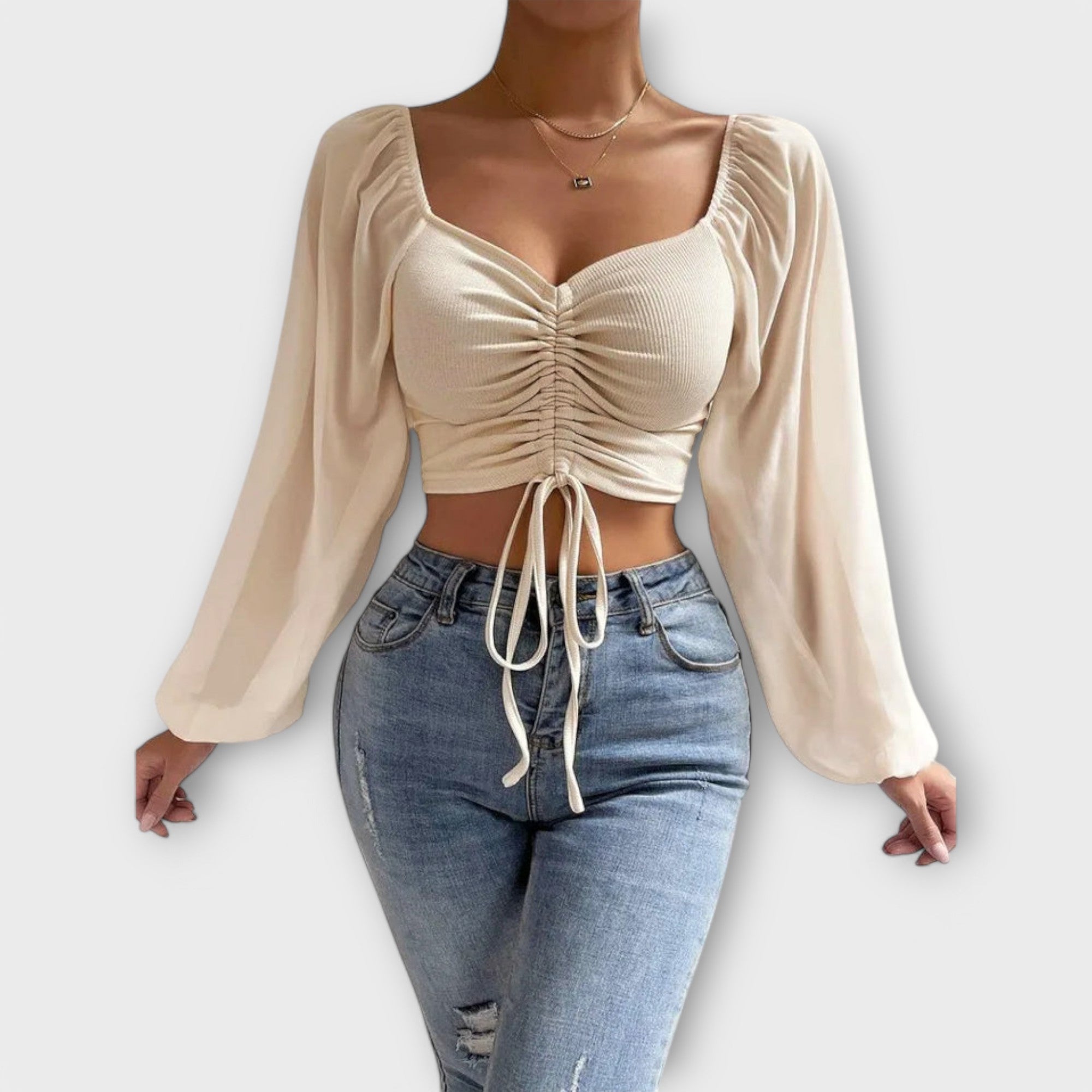 Jacqueline - Bluse in Creme mit Gesichter-Print