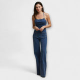 Julie - Blauer Denim-Jumpsuit mit Bindeband