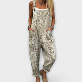 Liora - Beige Latzhose mit Blütenstickerei