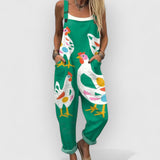 Ésmée - Grüne Latzhose mit Hühnermotiv