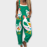 Carlotta - Grüne Latzhose mit Gänsemotiv