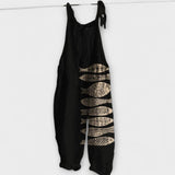 Audrey - Schwarze Latzhose mit goldenem Fischmotiv