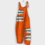 Anna - Orange Latzhose mit Fischmotiv