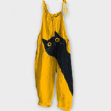 Gabriela - Gelbe Latzhose mit Katzenmotiv