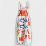 Amelia - Weisse Latzhose mit Sardinen-Print