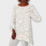 Harper - Blusa bege com estampa floral de cristais