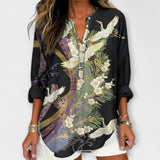 Ellie – Schwarze Bluse mit botanischem Muster