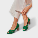 Ottilie - Grüne Peeptoe-Sandaletten