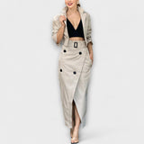 Lyra - Beiges Set mit Blazer und Midi-Rock