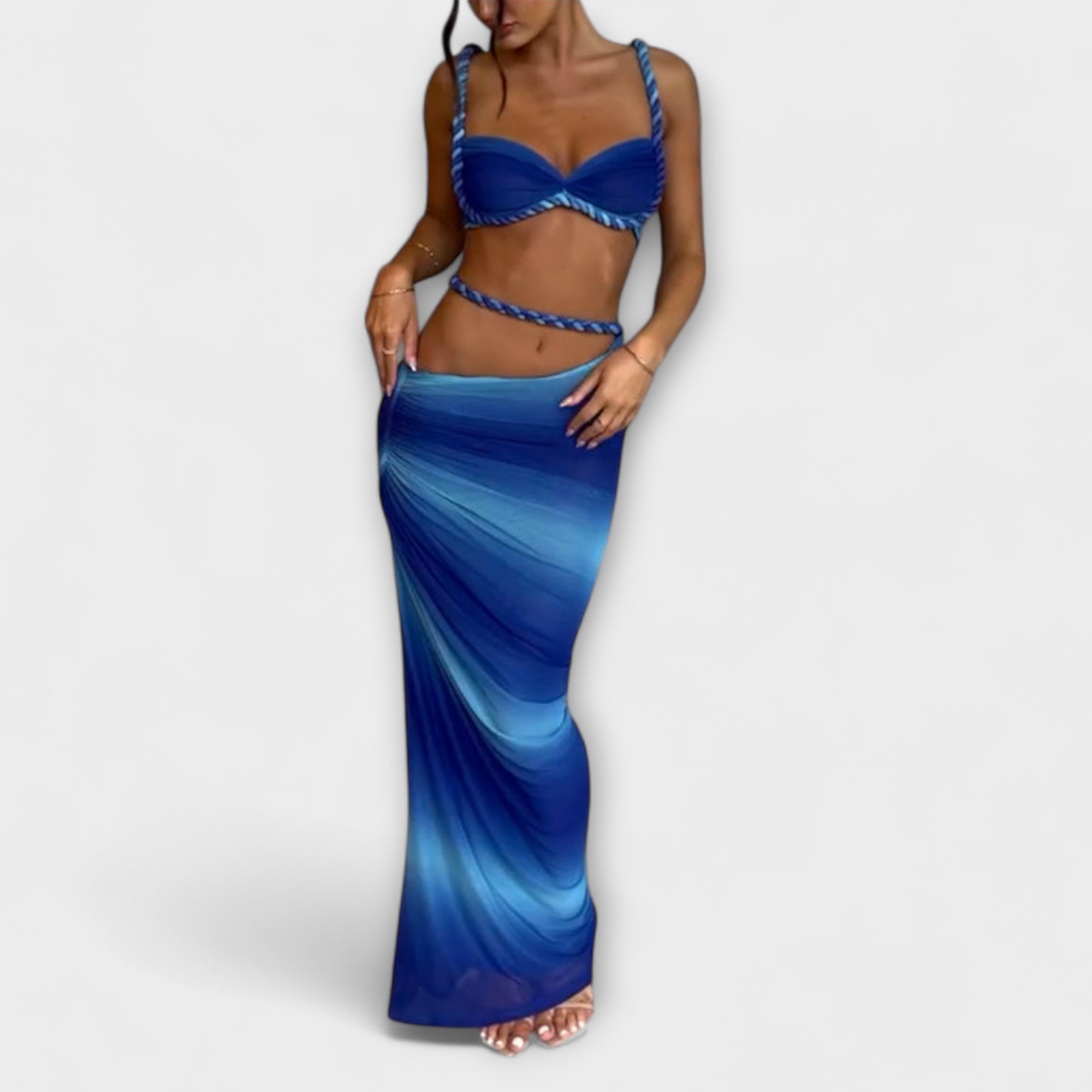 Jane - Blaues Gradient-Set mit Crop-Top und Rock