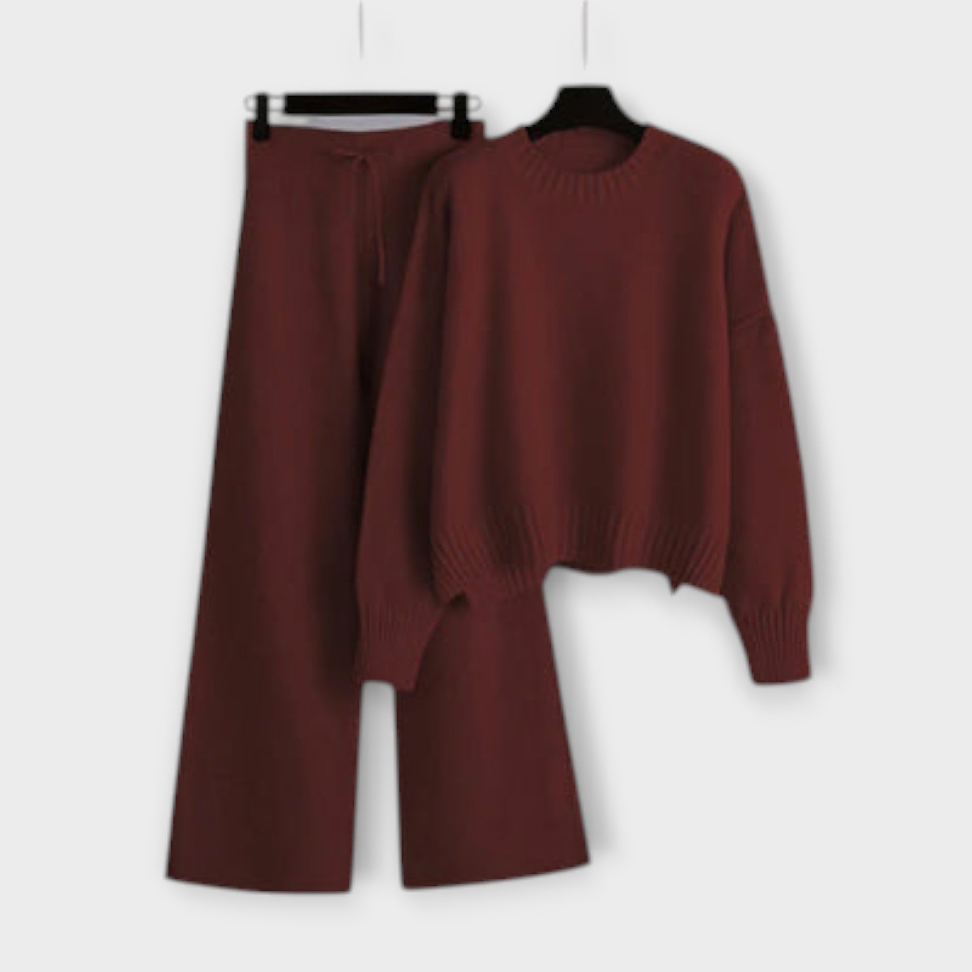 Stella - Schwarzes lässiges Strick-Set mit weiter Hose