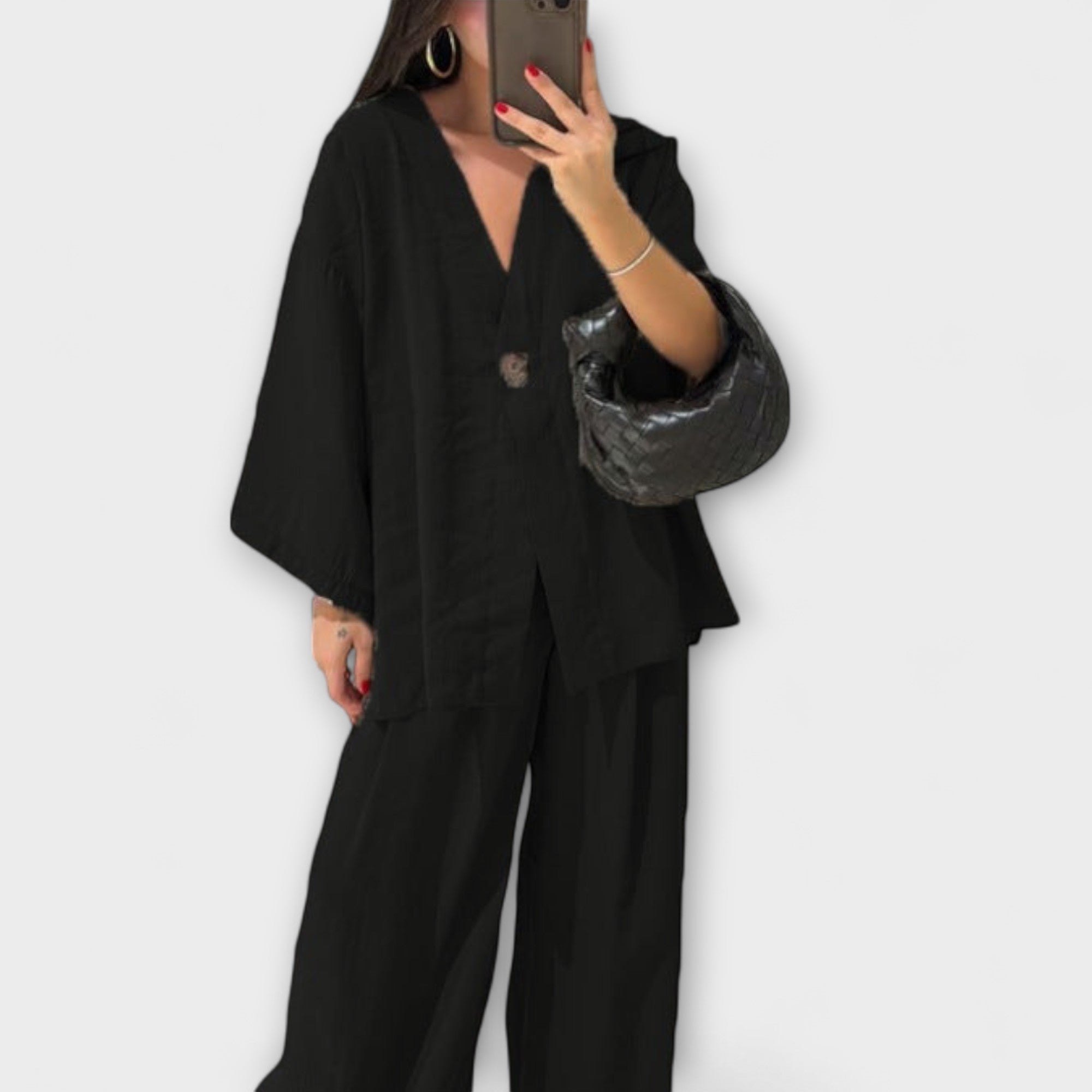 Jacqueline - Braunes Set mit V-Top und Hose