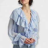 Martha – Hellblaue Rüschenbluse mit Streifen