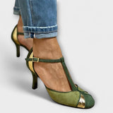 Almut – Grüne Patchwork-Pumps