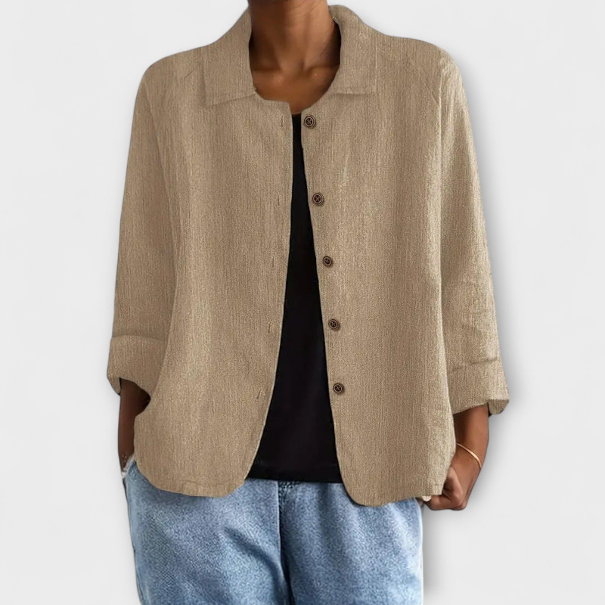 Mira – Altrosafarbene leichte Strickjacke