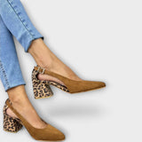 Wiltrud - Hellbraune Pumps mit Leoparden-Absatz