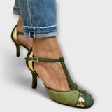 Magdalena – Grüne T-Steg-Stilettos