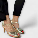 Margarete - Goldfarbene Peeptoe-Stilettos
