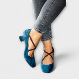 Hiltrud – Blaue Blockabsatz-Pumps