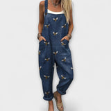Laurine - Blaue Latzhose mit Bienenstickerei