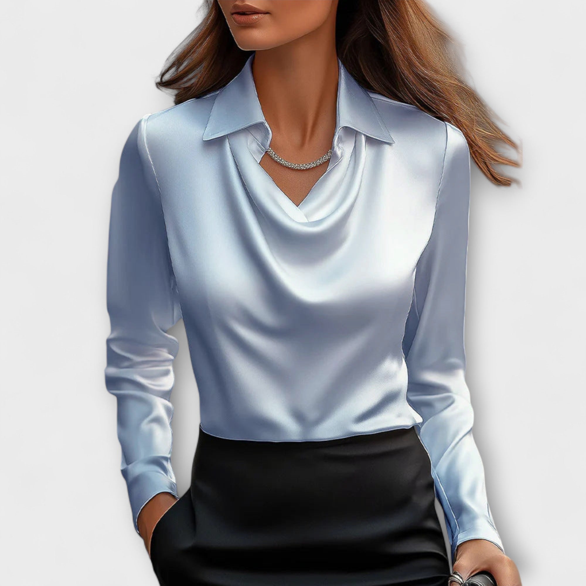 Meli – Glänzende Bluse in Champagnerfarben mit Raffung