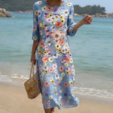 Mel - Helles Midi-Kleid mit buntem Blumenmuster