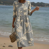 Ana - Graues Midi-Kleid mit Blütenstickerei