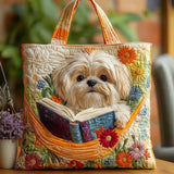 Handgefertigte Tasche “Shih Tzu mit Buch und Blumen”