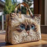 Handgefertigte Tasche “Weißer Kater mit blauen Augen”