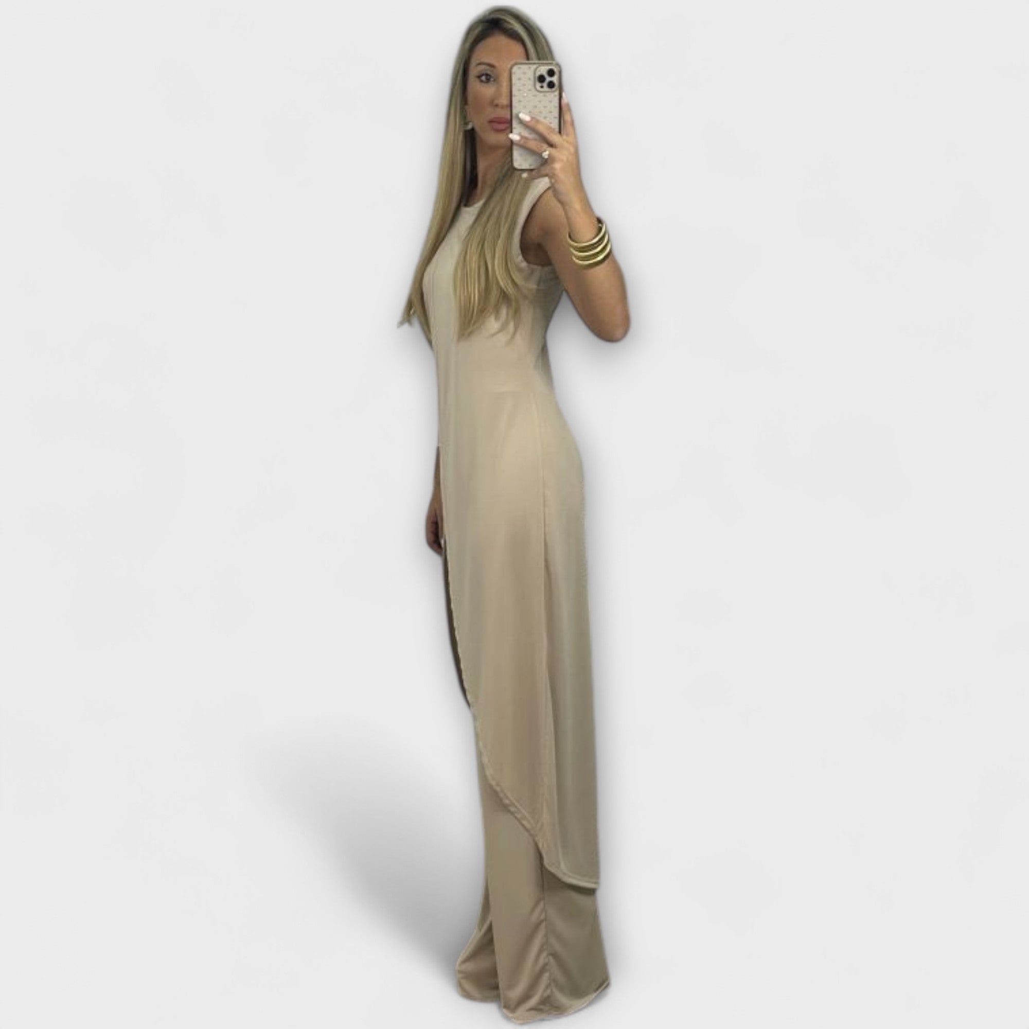 Coordinato Fally - Rostfarbener Jumpsuit mit Schlitz