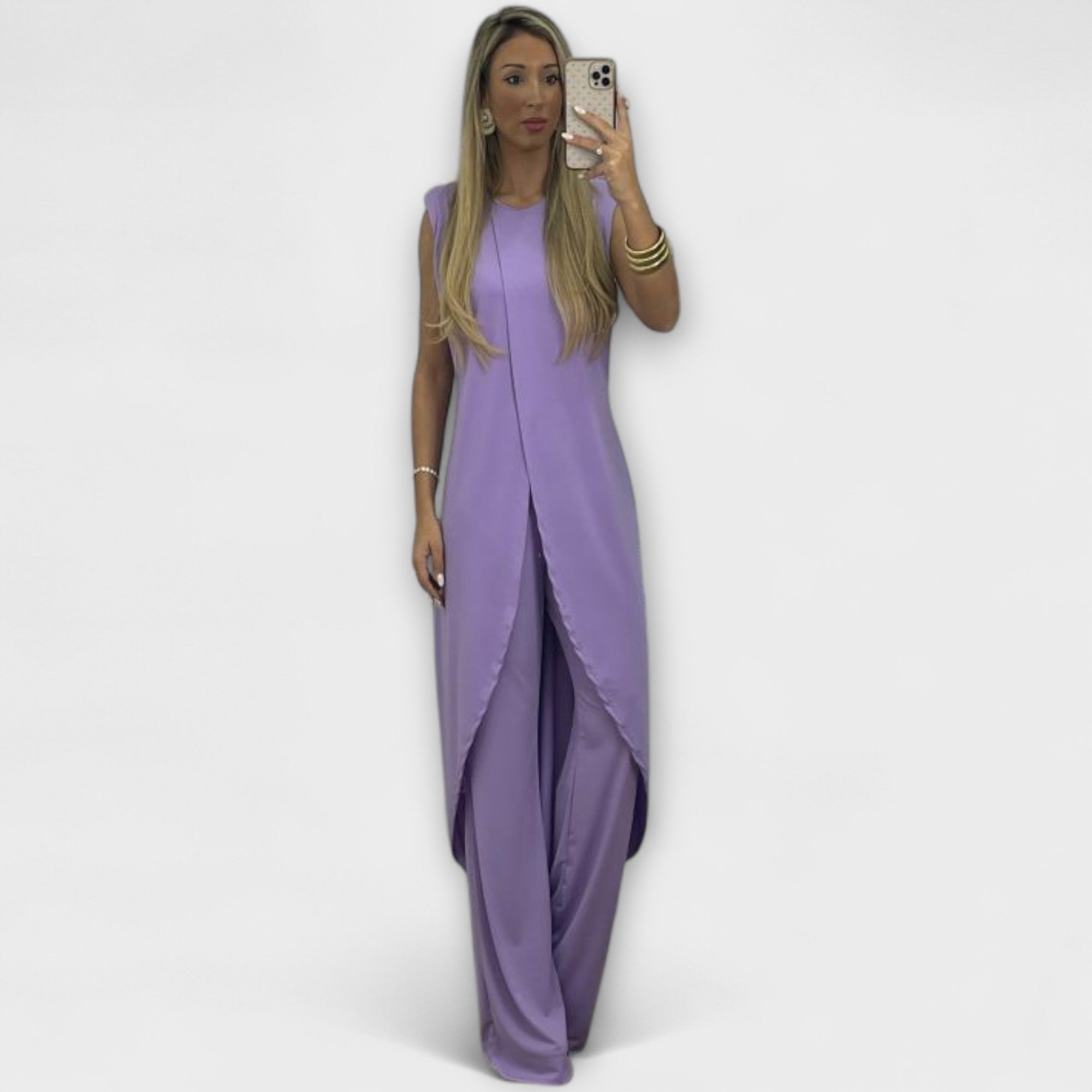 Coordinato Fally - Rostfarbener Jumpsuit mit Schlitz