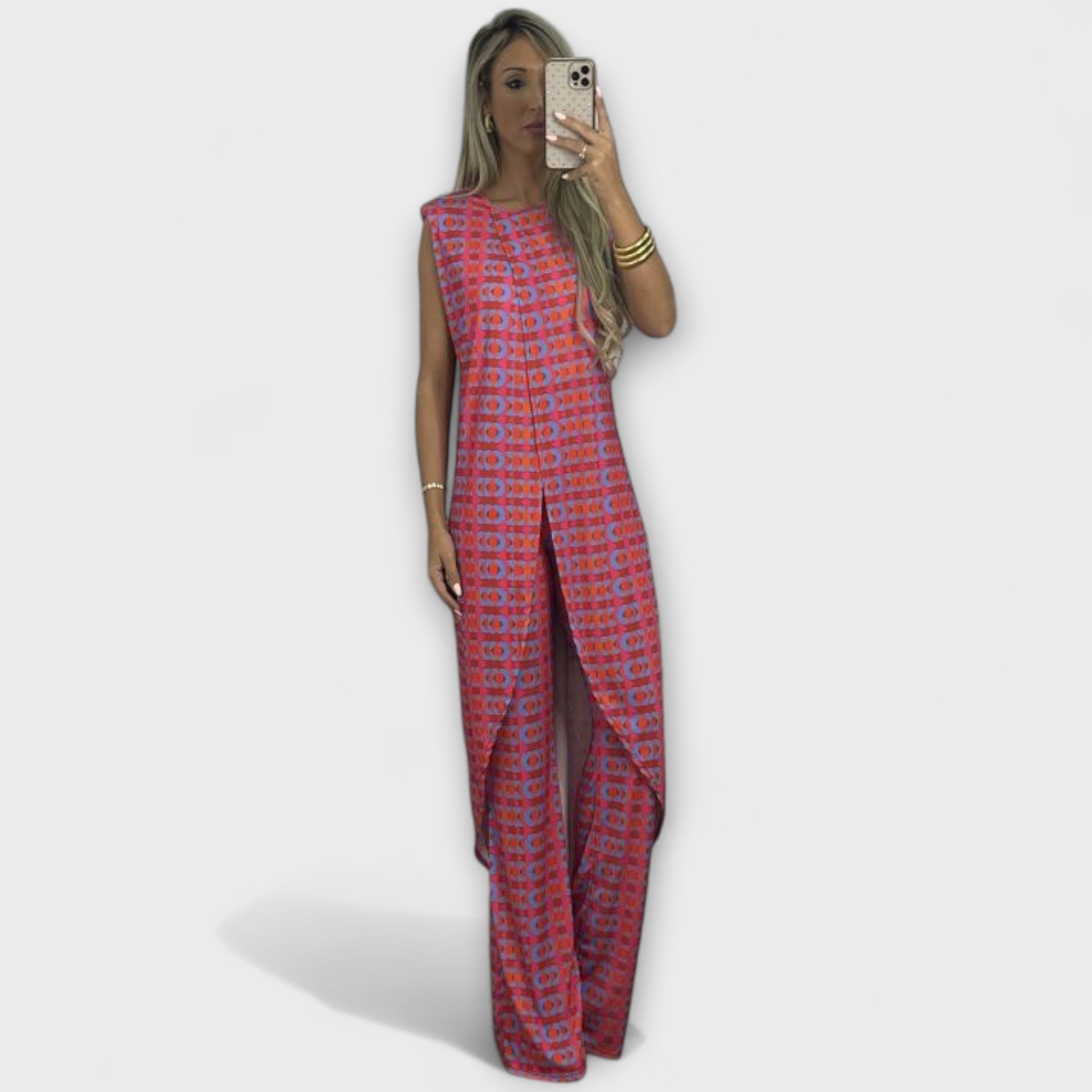 Coordinato Fally - Rostfarbener Jumpsuit mit Schlitz