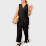 Inés - Beiger Jumpsuit mit V-Ausschnitt