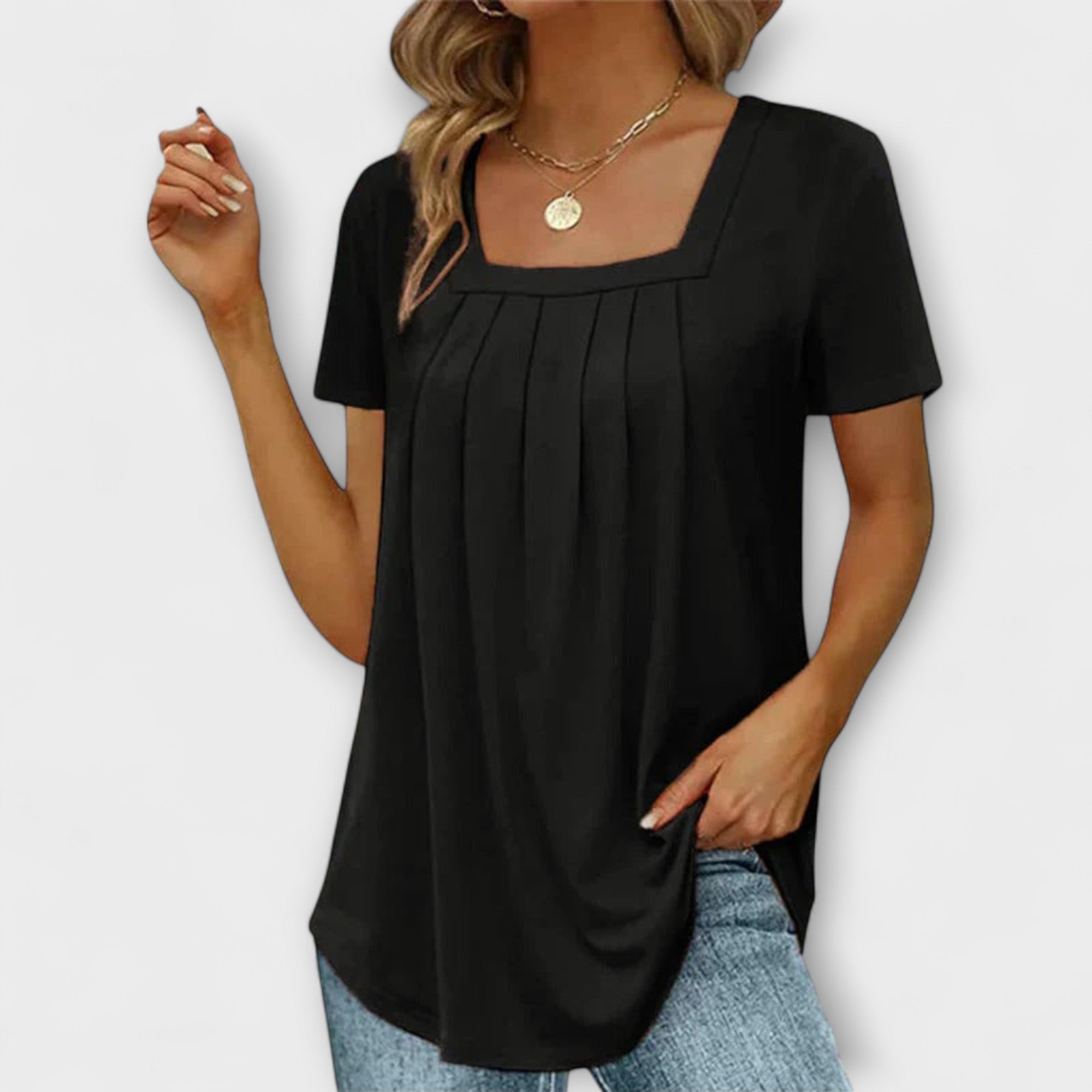 Annie - Weiße Bluse mit eckigem Ausschnitt