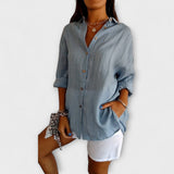 Saskia – Elegante Leinenbluse in Hellblau
